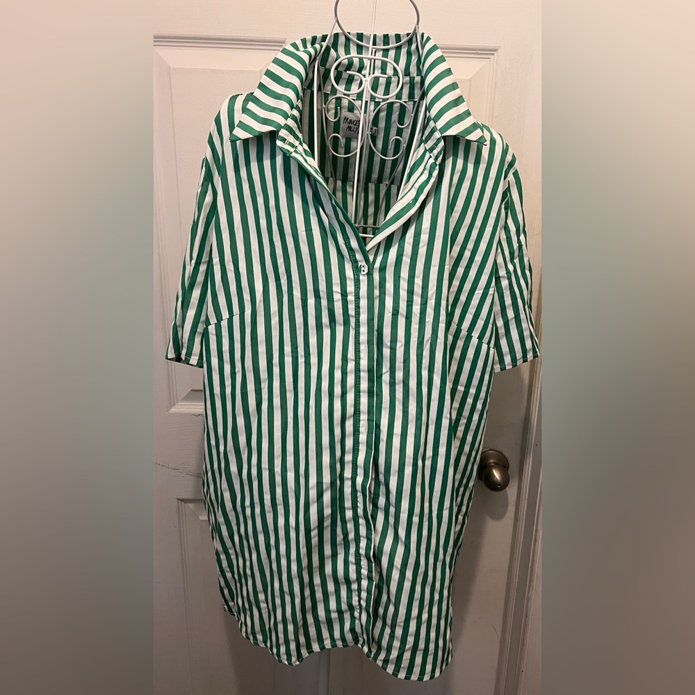 Princess Polly Green and White Striped Shirt and short set